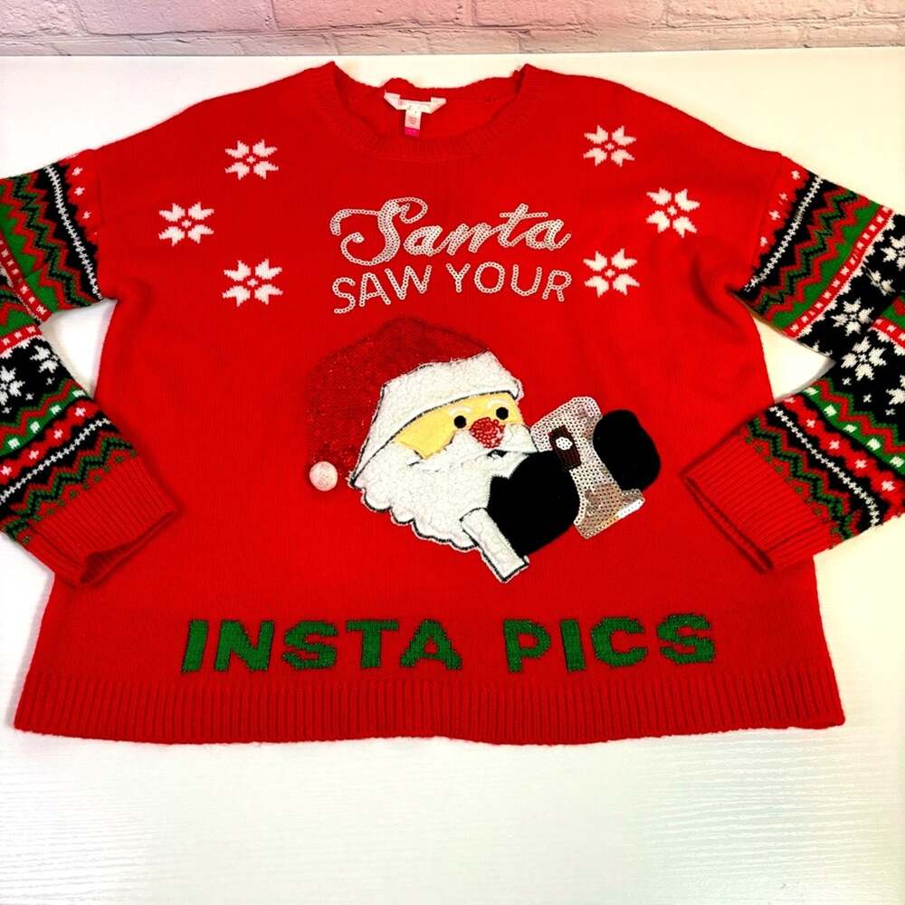 LAST CHANCE!!! “Santa Saw Your Insta Pics” Ugly Christmas Sweater Size XL 0053